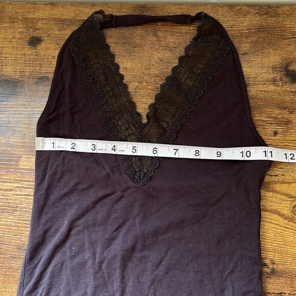 American Eagle Essential Black Lace Deep V-Neck Halter Bodysuit - Picture 5 of 12